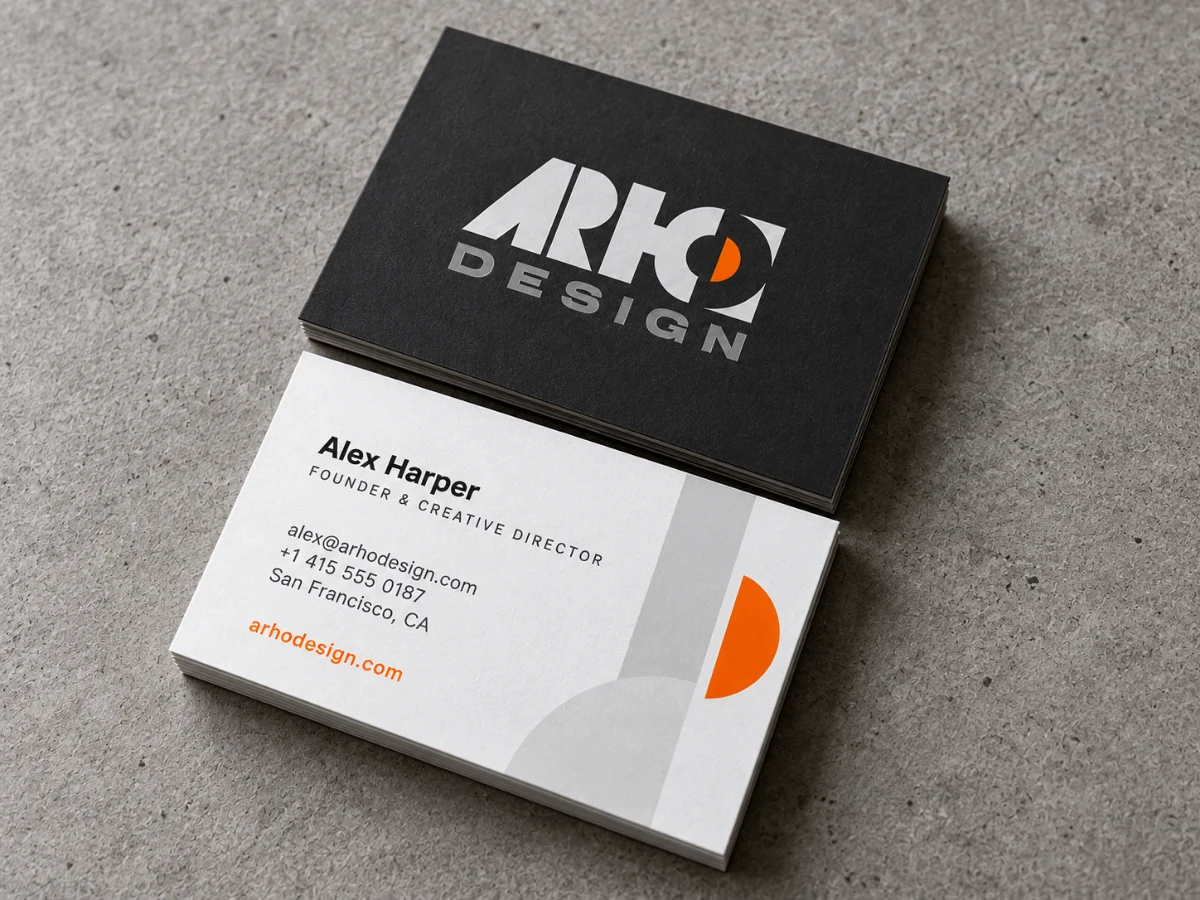 Mockup wizytówek z identyfikacją ARHO DESIGN
